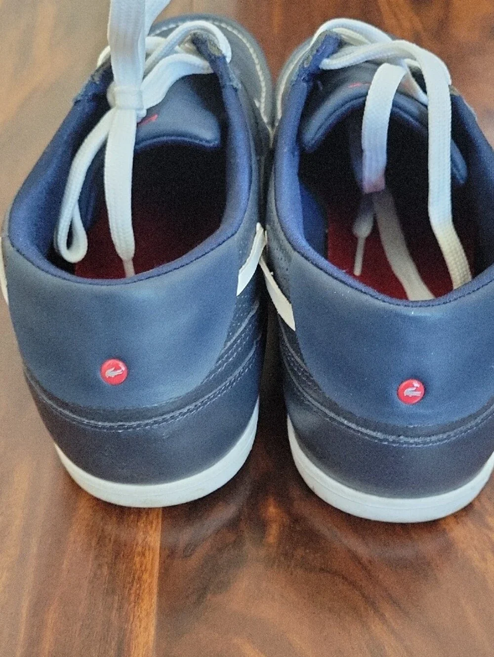 Lacoste Navy Leather Boat Shoes with White Laces